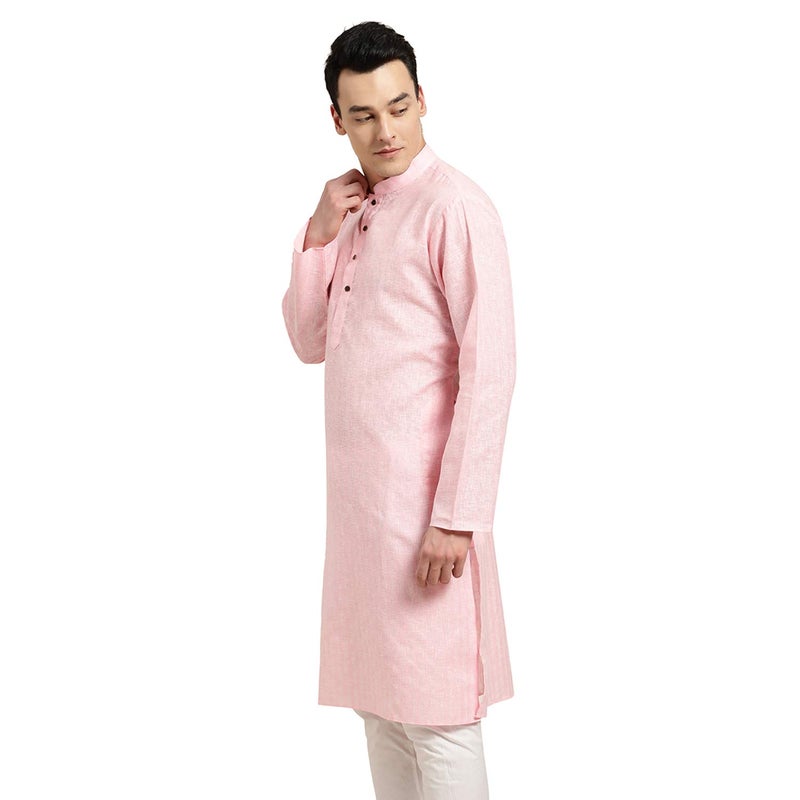 Sojanya (Since 1958 Men'S Cotton Linen Pink Checked Only Long Kurta, Size 36 - Image 3